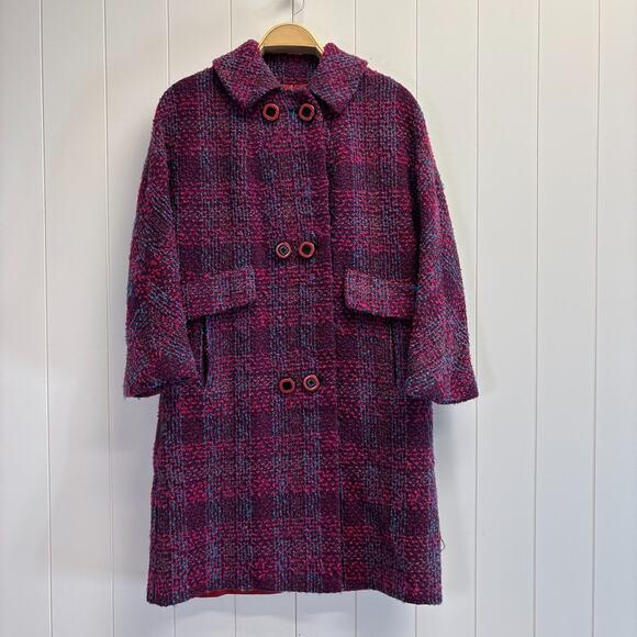 Vintage Union Label Womens 60s 70s Mohair Blend Peacoat Size M Pink Blue Classic - Picture 1 of 7